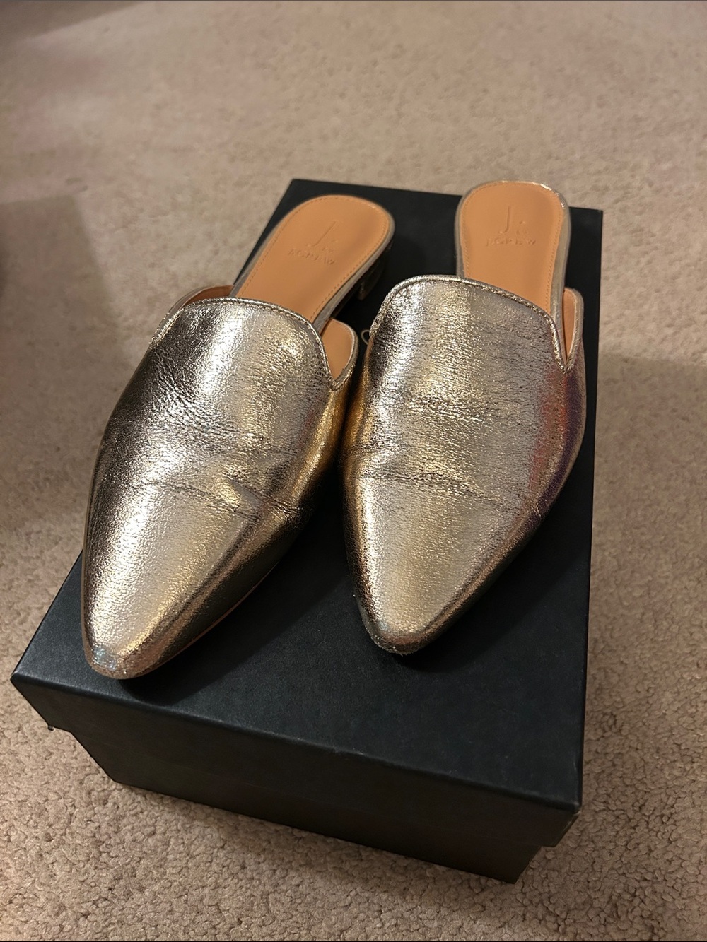 J. Crew Metallic Gold Pointed Slip-On Mules